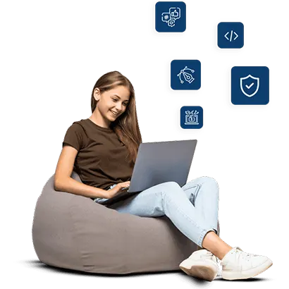 A Girl sitting on couch with laptop